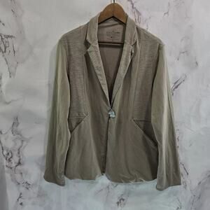 Neon Buddha Jacket Womens XL Taupe Artsy Art To Wear Button Knit Blazer Stretch
